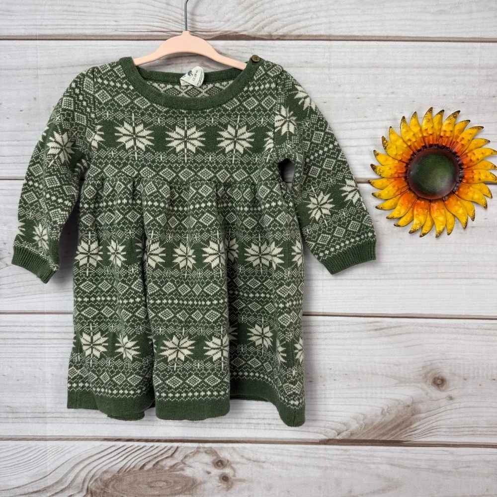 Kate Quinn Baby Girl‎ Green Snowflake Knit Dress 12-18M